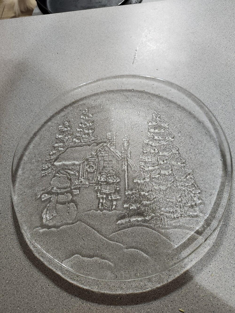 Clear Glass Holiday Scene Decorative Plate